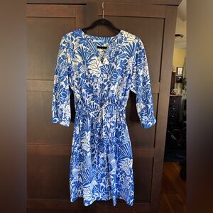 J. McLaughlin Blue and white floral summer dress.  Size L